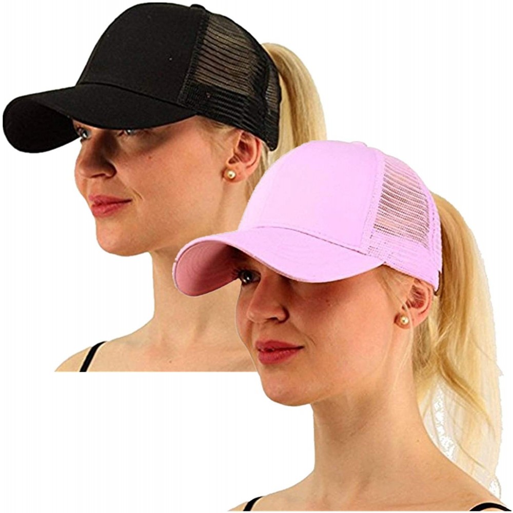 Baseball Caps Ponytail Cap Messy Trucker Adjustable Visor Baseball Cap Hat Unisex - Black & Pink - CD18EYKW6KC $13.92