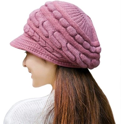 Skullies & Beanies Women's Winter Warm Hat Crochet Slouchy Beanie Knitted Caps with Visor - A-light Purple - C618K703X3Y $11.52
