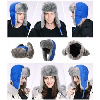 Bomber Hats 100% Rabbit Fur Winter Bomber Trapper Ushanka Russian Mask Hat Earflaps Hunting Waterproof Cap 55-61cm - CU18A60G...