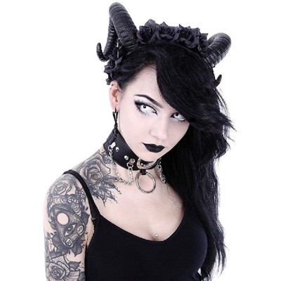 Headbands Restyle Gothic Sinister Roses Headband Garland Ram Satan Horns Headpiece - CM189Y90XK3 $26.15