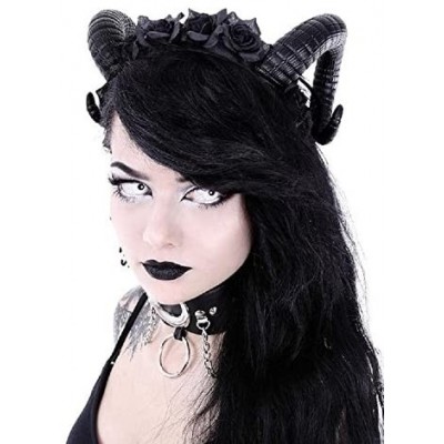 Headbands Restyle Gothic Sinister Roses Headband Garland Ram Satan Horns Headpiece - CM189Y90XK3 $26.15