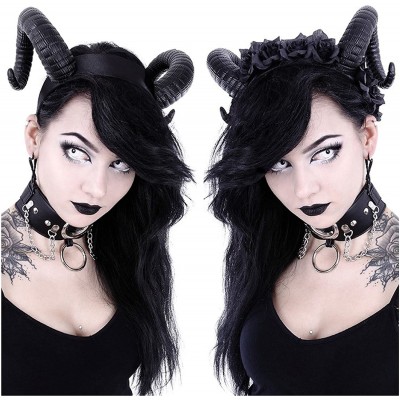 Headbands Restyle Gothic Sinister Roses Headband Garland Ram Satan Horns Headpiece - CM189Y90XK3 $26.15