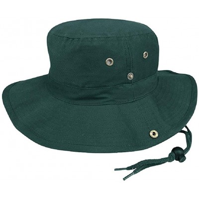 Sun Hats BRUSHED TWILL AUSSIE HAT WITH SIDE SNAPS AND CHIN CORD - Dark Green - CK11BXYEN25 $12.94