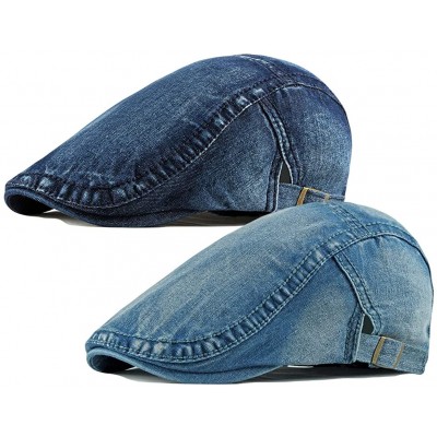 Newsboy Caps 2 Pack Mens Denim Cotton Newsboy Cap Ivy Gatsby Driving Hunting Cabbie Hats - 2 Pack-a - CR18SY4ST7Z $17.10