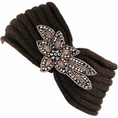 Headbands Sequin Knit Headband with Flower Decoration - Brown - CS125R5M101 $8.19