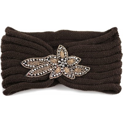 Headbands Sequin Knit Headband with Flower Decoration - Brown - CS125R5M101 $8.19