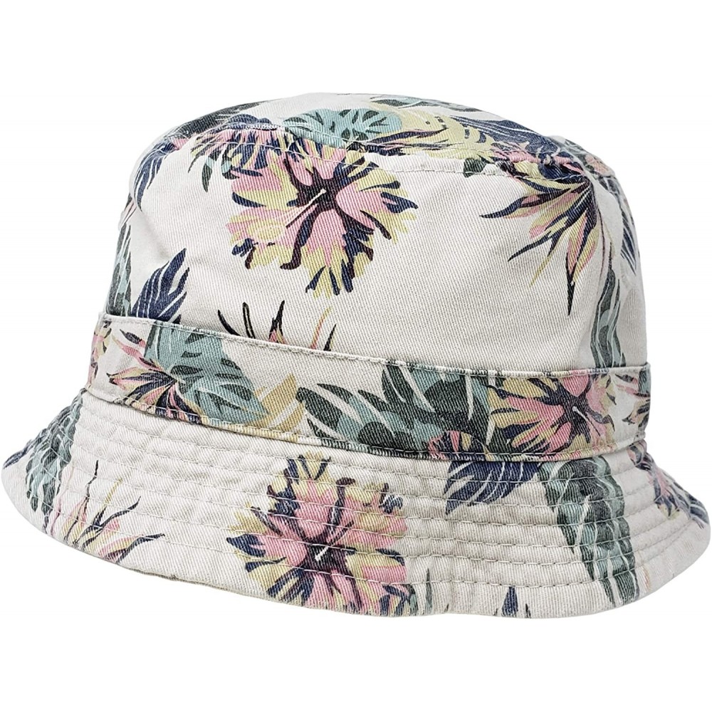 Bucket Hats Bucket Hat Vintage Outdoor Festival Safari Boonie Packable Sun Cap - Reversible Floral/Khaki - CB195IR9NZX $11.52