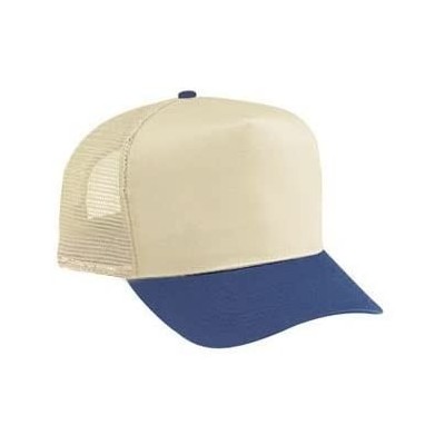 Baseball Caps Cotton Blend Twill 5 Panel Pro Style Mesh Back Trucker Hat - Nvy/Kha - C5180D5N7RS $10.71