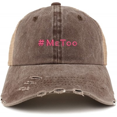 Baseball Caps MeToo Movement Hot Pink Embroidered Frayed Bill Trucker Mesh Cap - Brown - C5188G6DL7Y $22.10
