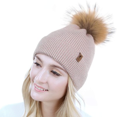 Skullies & Beanies Winter Knit Hat Warm Slouchy Beanie Hat Pom Pom Hat Ski Cap for Women and Girl - Pink - CE18TNGNO0K $10.23