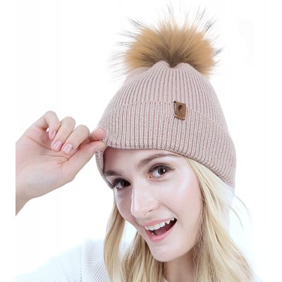 Skullies & Beanies Winter Knit Hat Warm Slouchy Beanie Hat Pom Pom Hat Ski Cap for Women and Girl - Pink - CE18TNGNO0K $10.23