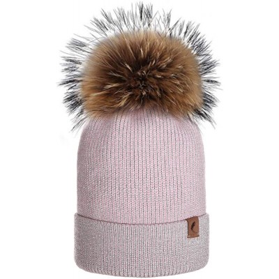 Skullies & Beanies Winter Knit Hat Warm Slouchy Beanie Hat Pom Pom Hat Ski Cap for Women and Girl - Pink - CE18TNGNO0K $10.23