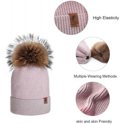 Skullies & Beanies Winter Knit Hat Warm Slouchy Beanie Hat Pom Pom Hat Ski Cap for Women and Girl - Pink - CE18TNGNO0K $10.23