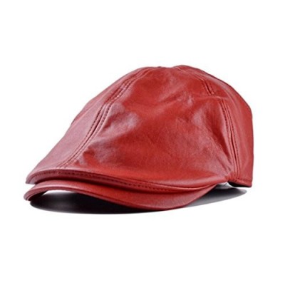 Newsboy Caps Clearance ! Hot Sale! Mens Vintage Leather Cap Vintage Leather Beret Cap Peaked Hat Newsboy Sunscreen (Red) - CR...