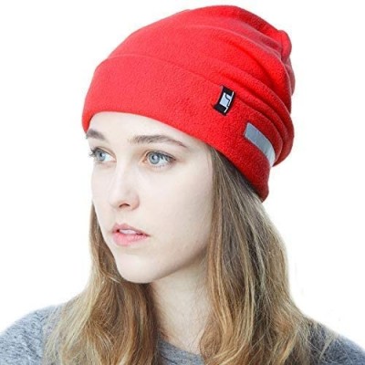 Skullies & Beanies Fleece Winter Functional Beanie Hat Cold Weather-Reflective Safety for Everyone Performance Stretch - Red ...