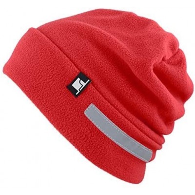 Skullies & Beanies Fleece Winter Functional Beanie Hat Cold Weather-Reflective Safety for Everyone Performance Stretch - Red ...