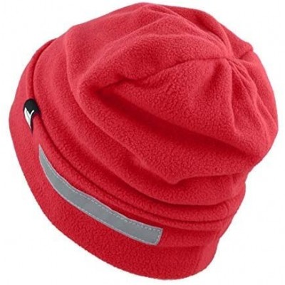 Skullies & Beanies Fleece Winter Functional Beanie Hat Cold Weather-Reflective Safety for Everyone Performance Stretch - Red ...