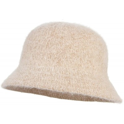 Bucket Hats Women Ladies Solid Color Angora Cloche Hat Vintage Style Warm Basin Hat Bucket Cloche Hat - Beige - CL18KH87GLS $...