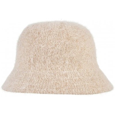 Bucket Hats Women Ladies Solid Color Angora Cloche Hat Vintage Style Warm Basin Hat Bucket Cloche Hat - Beige - CL18KH87GLS $...