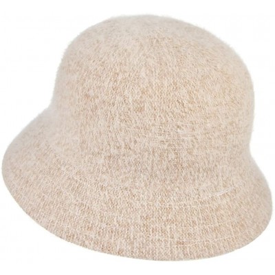 Bucket Hats Women Ladies Solid Color Angora Cloche Hat Vintage Style Warm Basin Hat Bucket Cloche Hat - Beige - CL18KH87GLS $...