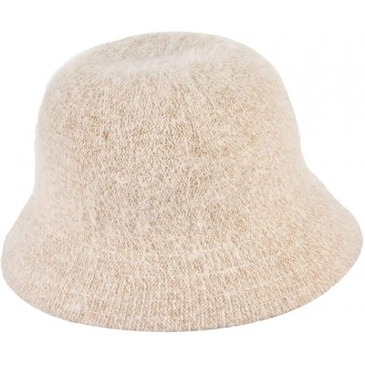 Bucket Hats Women Ladies Solid Color Angora Cloche Hat Vintage Style Warm Basin Hat Bucket Cloche Hat - Beige - CL18KH87GLS $...
