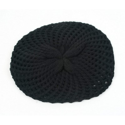 Berets Fashion Knitted Beret Open Weave Style 184HB - Black - CG1107EQZZF $21.20