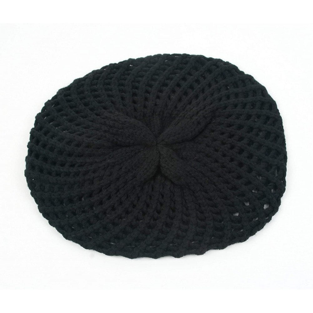 Berets Fashion Knitted Beret Open Weave Style 184HB - Black - CG1107EQZZF $19.67
