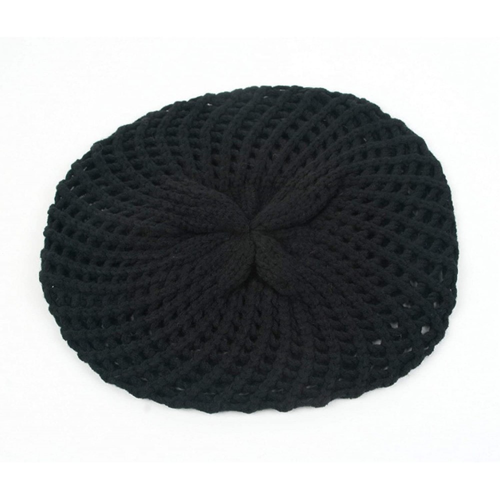 Berets Fashion Knitted Beret Open Weave Style 184HB - Black - CG1107EQZZF $11.49