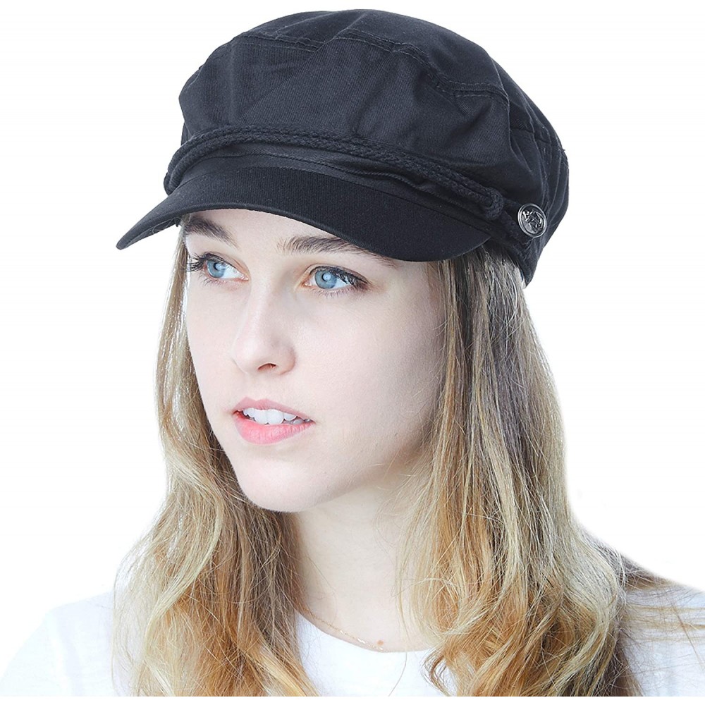 Newsboy Caps Black Horn Unisex Cotton Greek Fisherman's Sailor Fiddler Hat Cap - Black - CU187LRXRZK $15.53