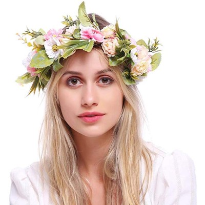 Headbands Flower Headband Halo Floral Crown Wreath Garland Headpiece Wedding Festival Party - Pink - CY18I6Z8Z8Y $10.45