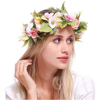 Headbands Flower Headband Halo Floral Crown Wreath Garland Headpiece Wedding Festival Party - Pink - CY18I6Z8Z8Y $10.45