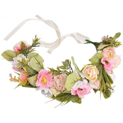 Headbands Flower Headband Halo Floral Crown Wreath Garland Headpiece Wedding Festival Party - Pink - CY18I6Z8Z8Y $10.45
