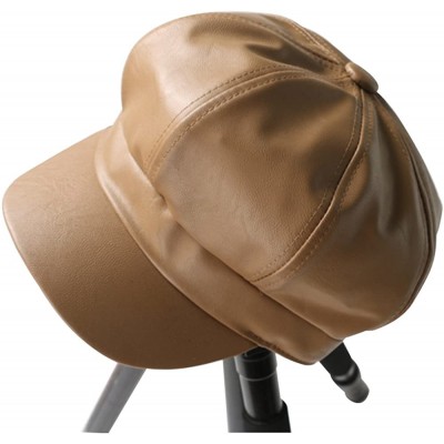Newsboy Caps Faux Leather Octagonal Cap Solid Newsboy Hat Unisex Painter Cap PU Duckbill Hat - Khaki - CE186M9QREH $15.67