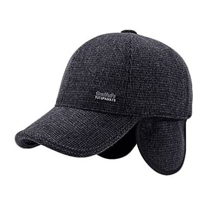 Baseball Caps Men's Winter Warm Woolen Peaked Baseball Cap Hat with Earmuffs Metal Buckle - C Black - CH187WQ23U6 $16.62