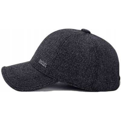 Baseball Caps Men's Winter Warm Woolen Peaked Baseball Cap Hat with Earmuffs Metal Buckle - C Black - CH187WQ23U6 $16.62