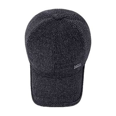 Baseball Caps Men's Winter Warm Woolen Peaked Baseball Cap Hat with Earmuffs Metal Buckle - C Black - CH187WQ23U6 $16.62