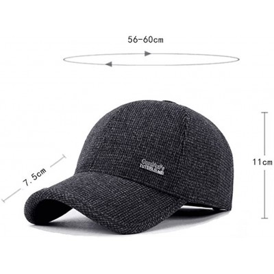 Baseball Caps Men's Winter Warm Woolen Peaked Baseball Cap Hat with Earmuffs Metal Buckle - C Black - CH187WQ23U6 $16.62