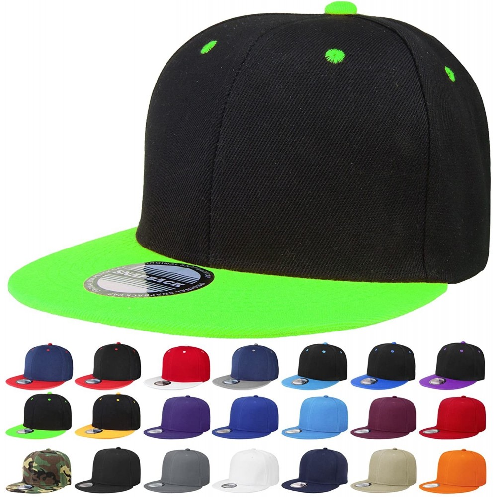 Baseball Caps Classic Snapback Hat Cap Hip Hop Style Flat Bill Blank Solid Color Adjustable Size - 1pc Black/Green - CZ18GNW4...
