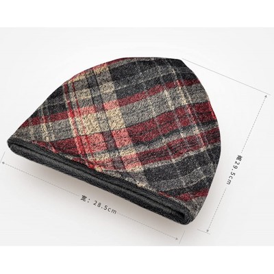 Skullies & Beanies Women's Multifunction Plaid Plus Cashmere Hat Skull Cap Scarf - Red - CL18805Z4OK $8.46