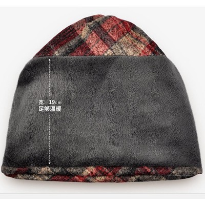 Skullies & Beanies Women's Multifunction Plaid Plus Cashmere Hat Skull Cap Scarf - Red - CL18805Z4OK $8.46