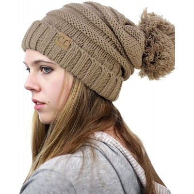 Skullies & Beanies Pom Pom Oversized Baggy Slouchy Thick Winter Beanie Hat - Taupe - C618R4ARMCA $12.72