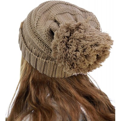 Skullies & Beanies Pom Pom Oversized Baggy Slouchy Thick Winter Beanie Hat - Taupe - C618R4ARMCA $12.72