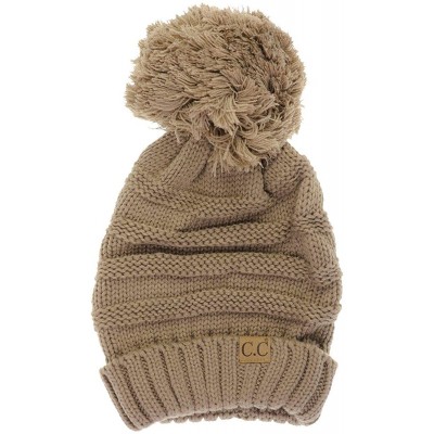 Skullies & Beanies Pom Pom Oversized Baggy Slouchy Thick Winter Beanie Hat - Taupe - C618R4ARMCA $12.72