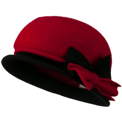 Bucket Hats 2 Toned Boiled Wool Bucket Hat with Bow Detail - Red Black - CQ11BKZUND5 $38.40