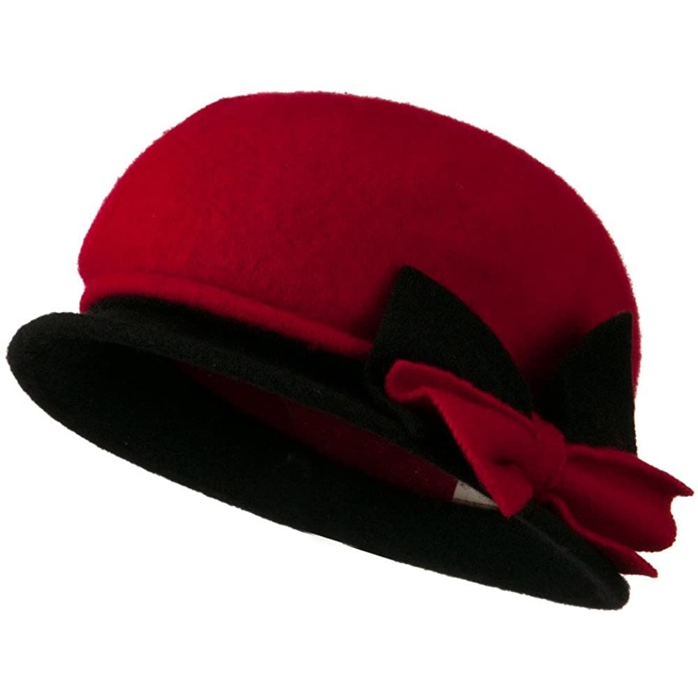 Bucket Hats 2 Toned Boiled Wool Bucket Hat with Bow Detail - Red Black - CQ11BKZUND5 $38.40