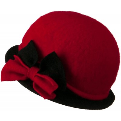 Bucket Hats 2 Toned Boiled Wool Bucket Hat with Bow Detail - Red Black - CQ11BKZUND5 $38.40