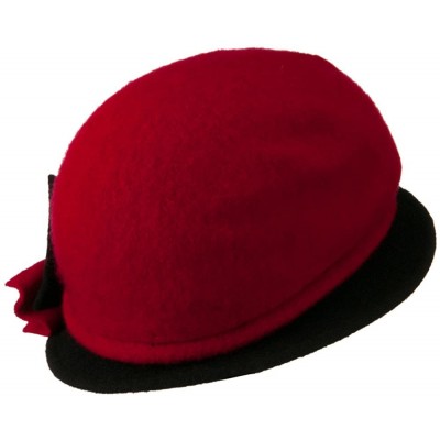 Bucket Hats 2 Toned Boiled Wool Bucket Hat with Bow Detail - Red Black - CQ11BKZUND5 $38.40