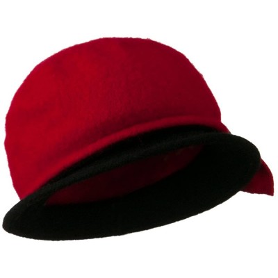 Bucket Hats 2 Toned Boiled Wool Bucket Hat with Bow Detail - Red Black - CQ11BKZUND5 $38.40