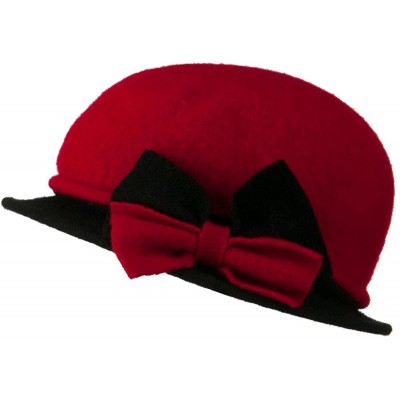 Bucket Hats 2 Toned Boiled Wool Bucket Hat with Bow Detail - Red Black - CQ11BKZUND5 $38.40