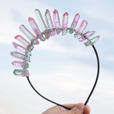 Headbands Raw Crystal Quartz Tiara Mermaid Crown Headband (Full Crown-03) - Full Crown-07 - CM18GYD5U0Y $20.35